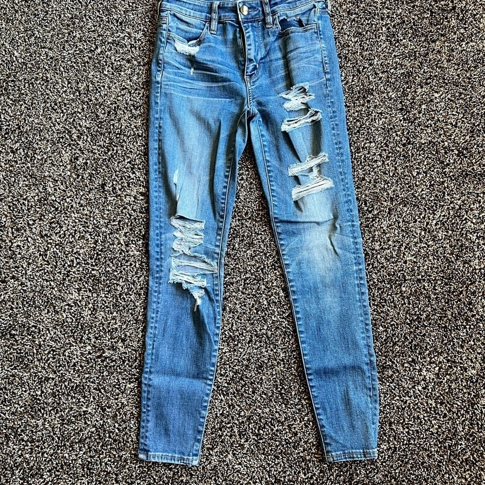 American Eagle Blue Jeggings Distressed Slim Fit
